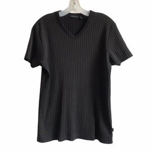 DKNY Womens V Neck Ribbed Short Sleeve Shirt